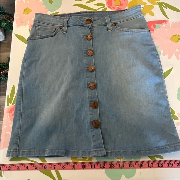 Wrangler Women's High Rise Retro Button Denim Thigh high Skirt Sz 5 stretchy - Picture 1 of 8